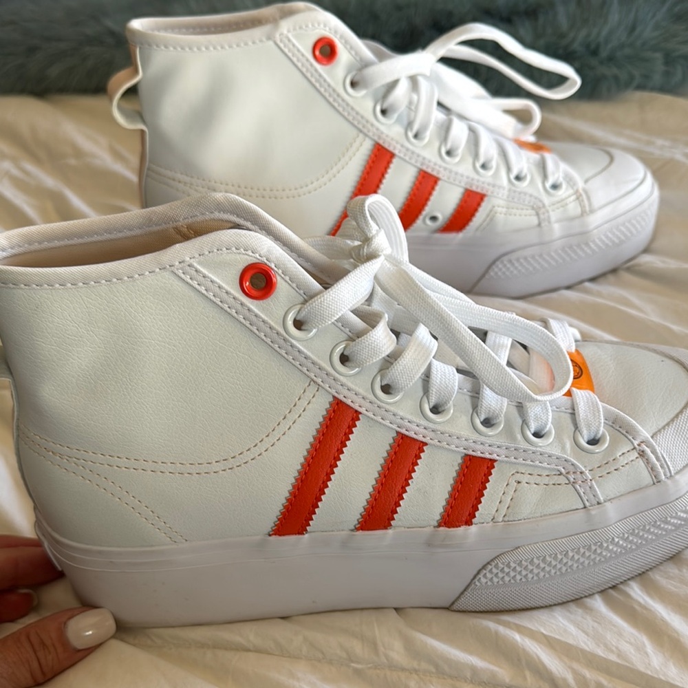 Adidas White and Orange High-Top Sneakers